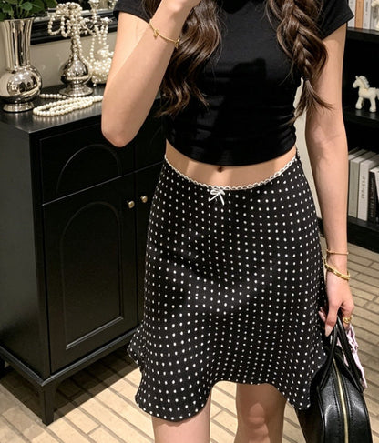 Bow-knot Ribbon Mesh Plaid Skirt For Women