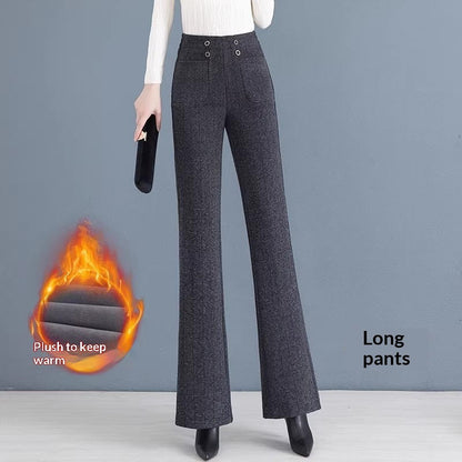 Womens Fallwinter Fleece-lined Slimming Bootcut Pants New Style