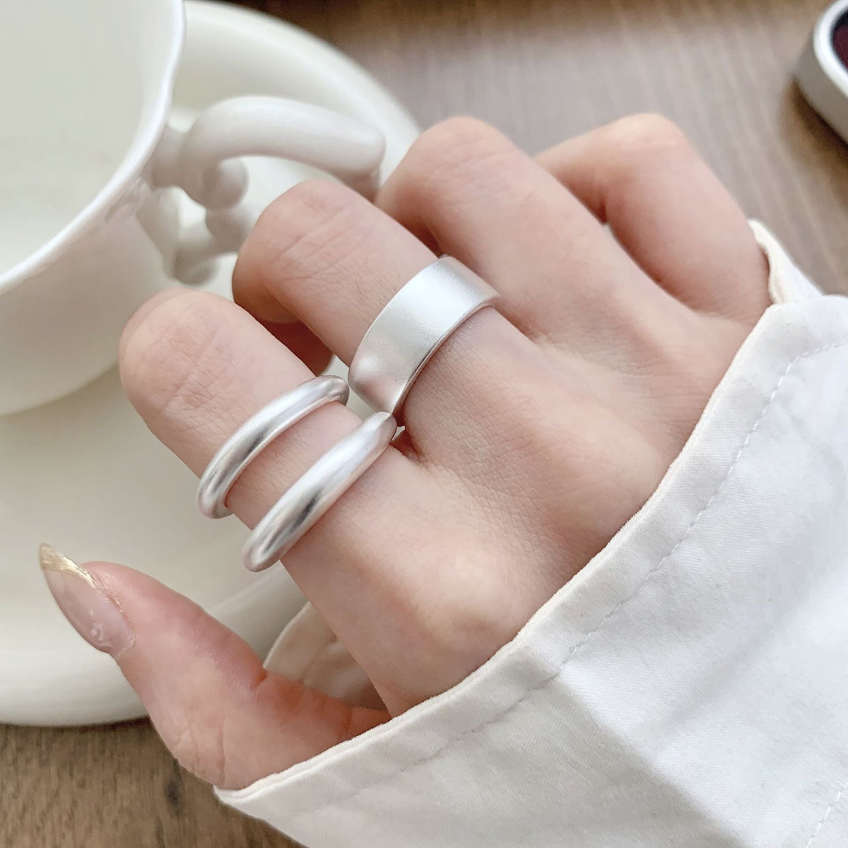 Women Matte Finish Open Ring, Geometric Line Minimal Elegant Ins Style Niche Designed Index Finger Jewelry