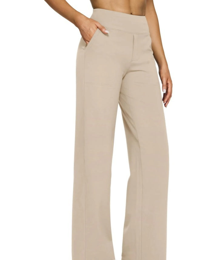 High-waisted Straight-leg Pants With Loose Pockets