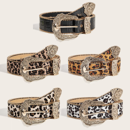 Womens Vintage American-Style Leopard-Print Belt
