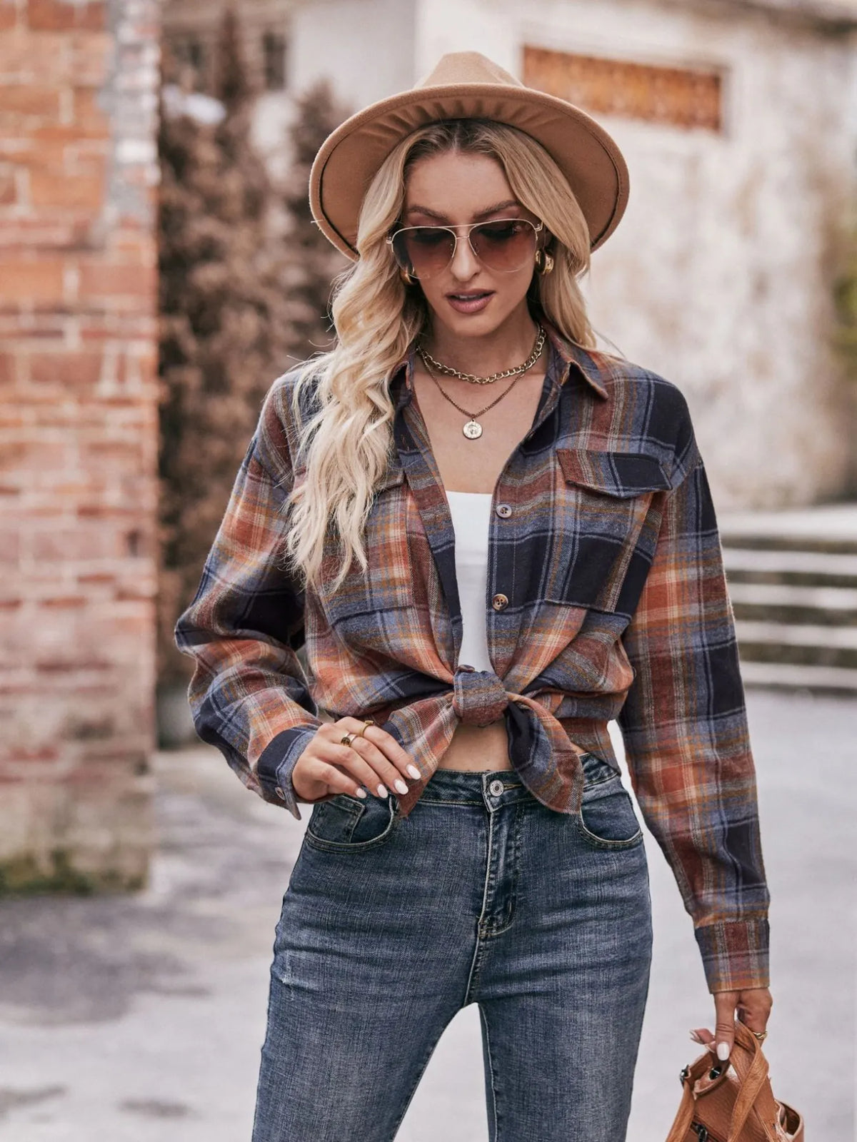 Plaid Button-Down Long Sleeve Shirt