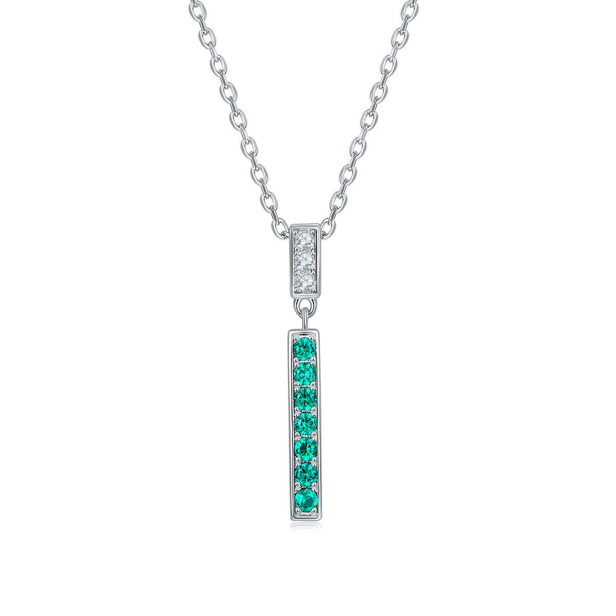 S925 Silver 3g Lab-Created Emerald Bar Necklace, 1.8mm Stones 42&3cm, D VVS1 Moissanite, GRA Certified