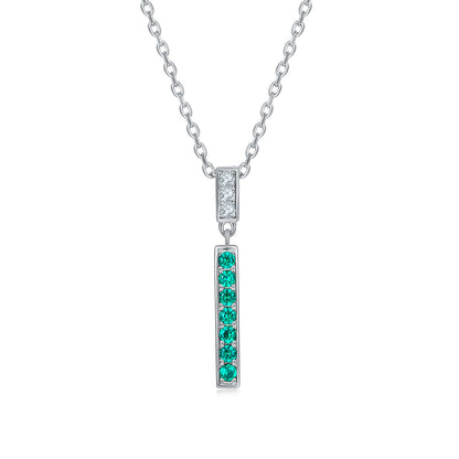 S925 Silver 3g Lab-Created Emerald Bar Necklace, 1.8mm Stones 42&3cm, D VVS1 Moissanite, GRA Certified