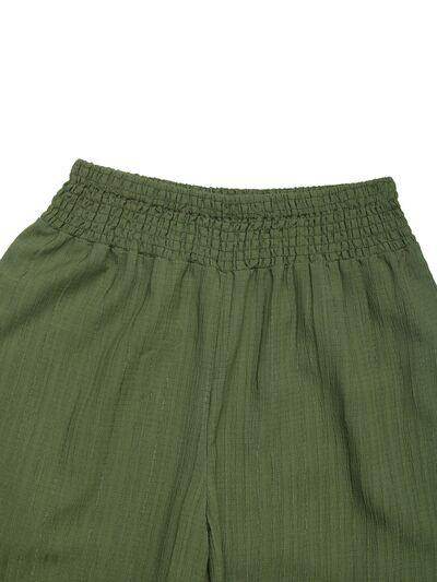 Perfee Smocked Wide Leg Pants for Women with Pockets