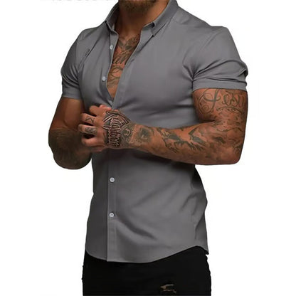 Solid-color Shirt Thin Short-sleeve Shirt For Men