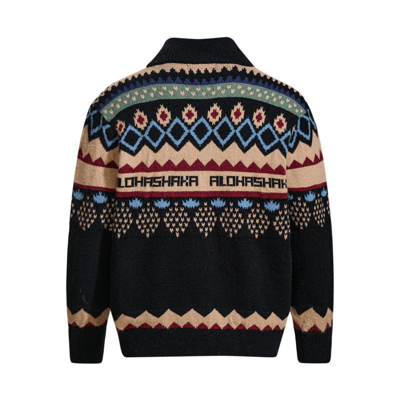 Retro Jacquard Cardigan Sweater For Men