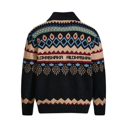 Retro Jacquard Cardigan Sweater For Men