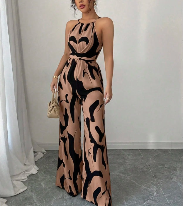 European And American Style Milk-Pattern Halter Neck Jumpsuit 2026 New Model Women's Tie-Back Open-Back Bodysuit