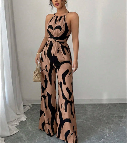 European And American Style Milk-Pattern Halter Neck Jumpsuit 2026 New Model Women's Tie-Back Open-Back Bodysuit