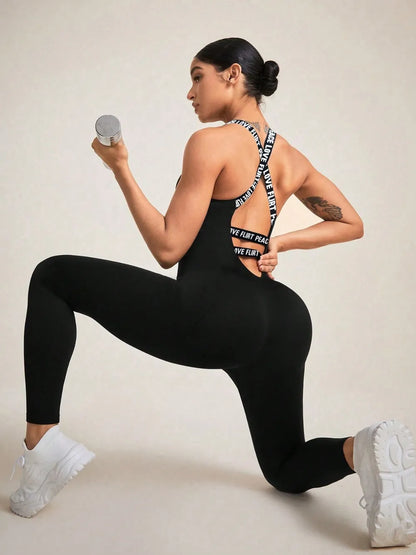 Crisscross Back Sleeveless Active Jumpsuit For Women