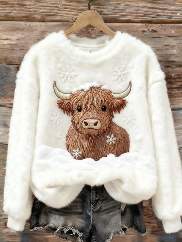 Sweet Crew-neck Top With A Snowman Design