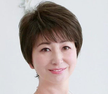 Women's Flower White Short Straight Top Old Flower White Mixed Human Hair Wigs