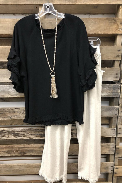 European And American Loose Plus Size Ruffle Sleeve T-shirt Top