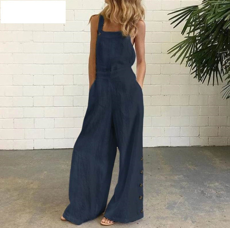 Womens Floral-print Side-pocket Relaxed-fit Suspender Pants