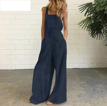 Womens Floral-print Side-pocket Relaxed-fit Suspender Pants