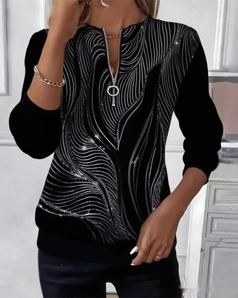 Womens Stylish Patchwork Striped Half-Zip Hoodie