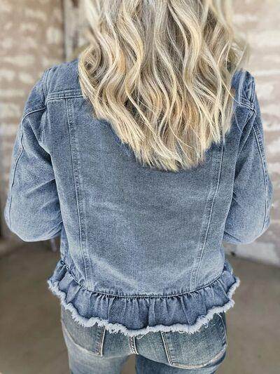 Raw Hem Long Sleeve Denim Jacket for Stylish Women