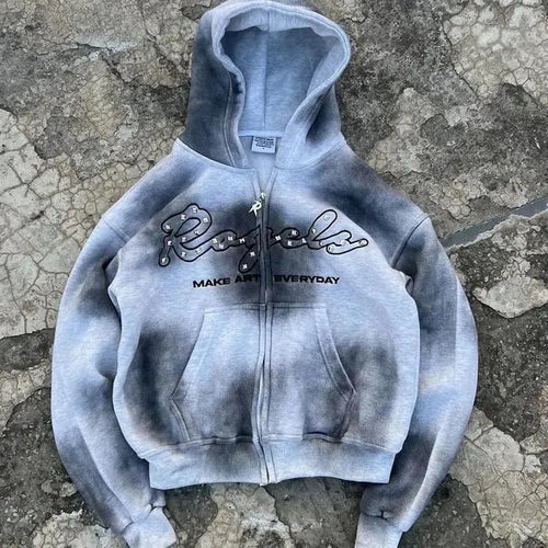 American-style Graffiti-print Unisex Casual Hoodie