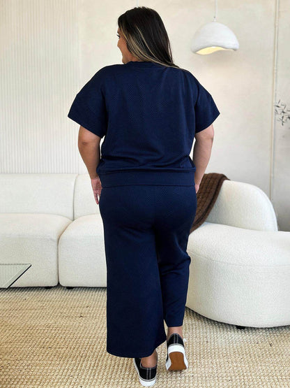 Double Take Full Size Texture Top and Pants Set for Women