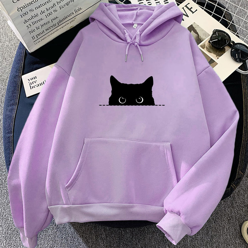 Black Cat Stare Cartoon Womens Hoodie