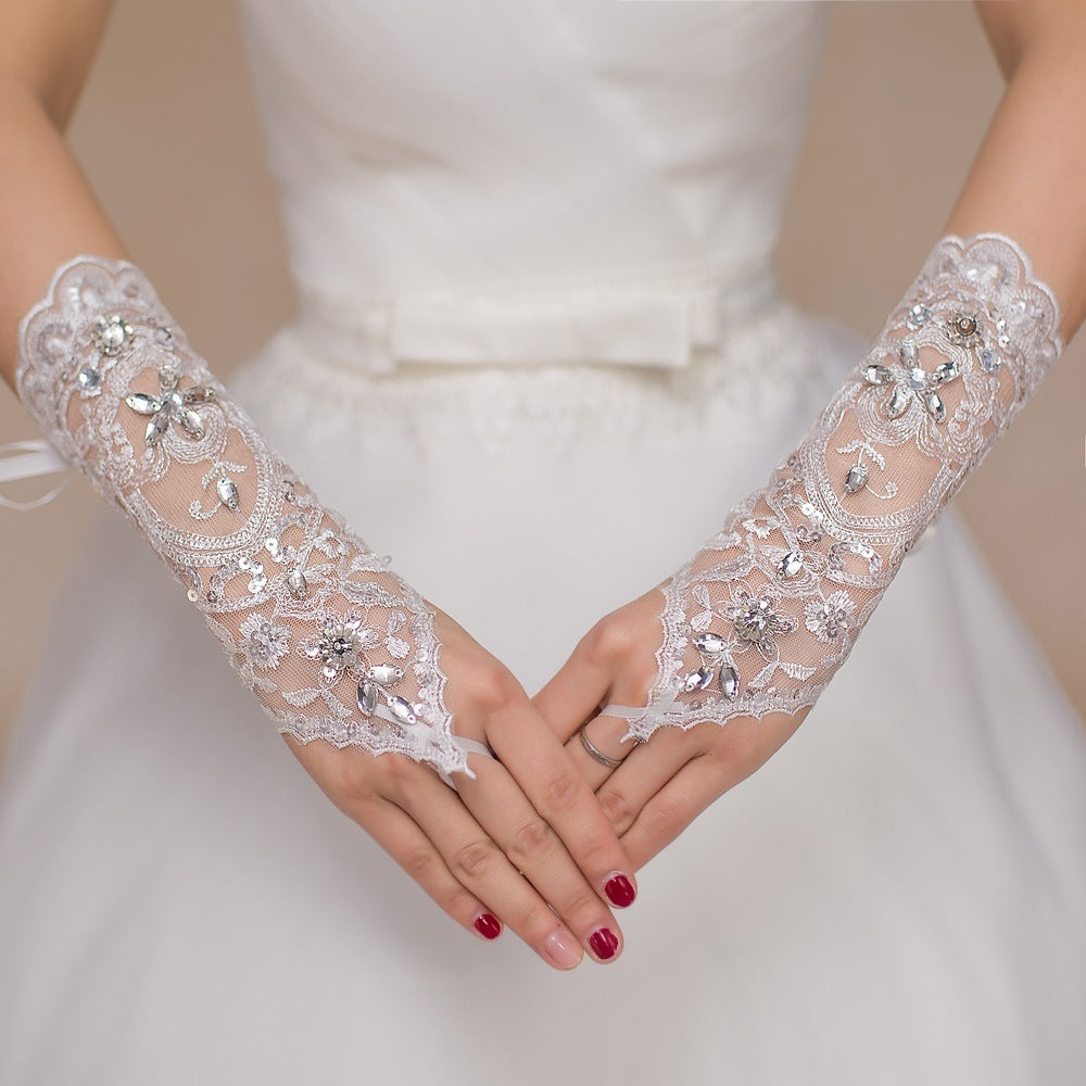 Bridal Lace Diamond Wedding Gloves