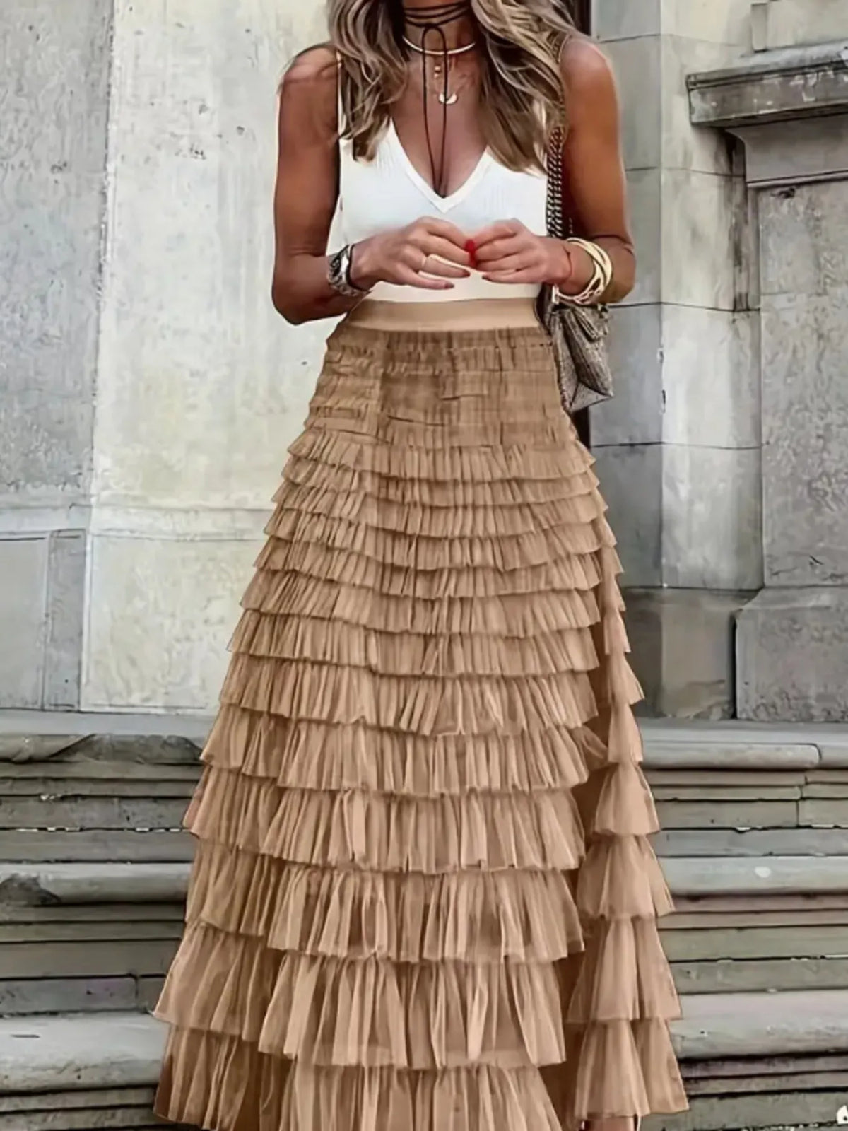 Layered Ruffle Maxi Skirt