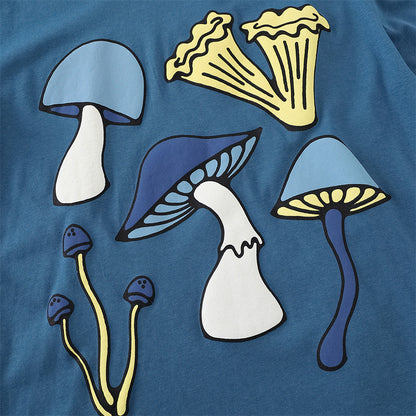 Mushroom Print Short Shirt T-shirt Casual Top