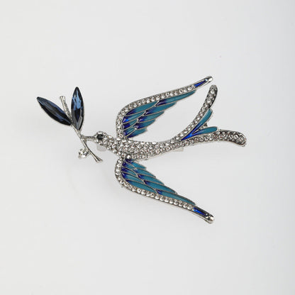 Enamel Oil-drop Swallow Holding A Branch Brooch