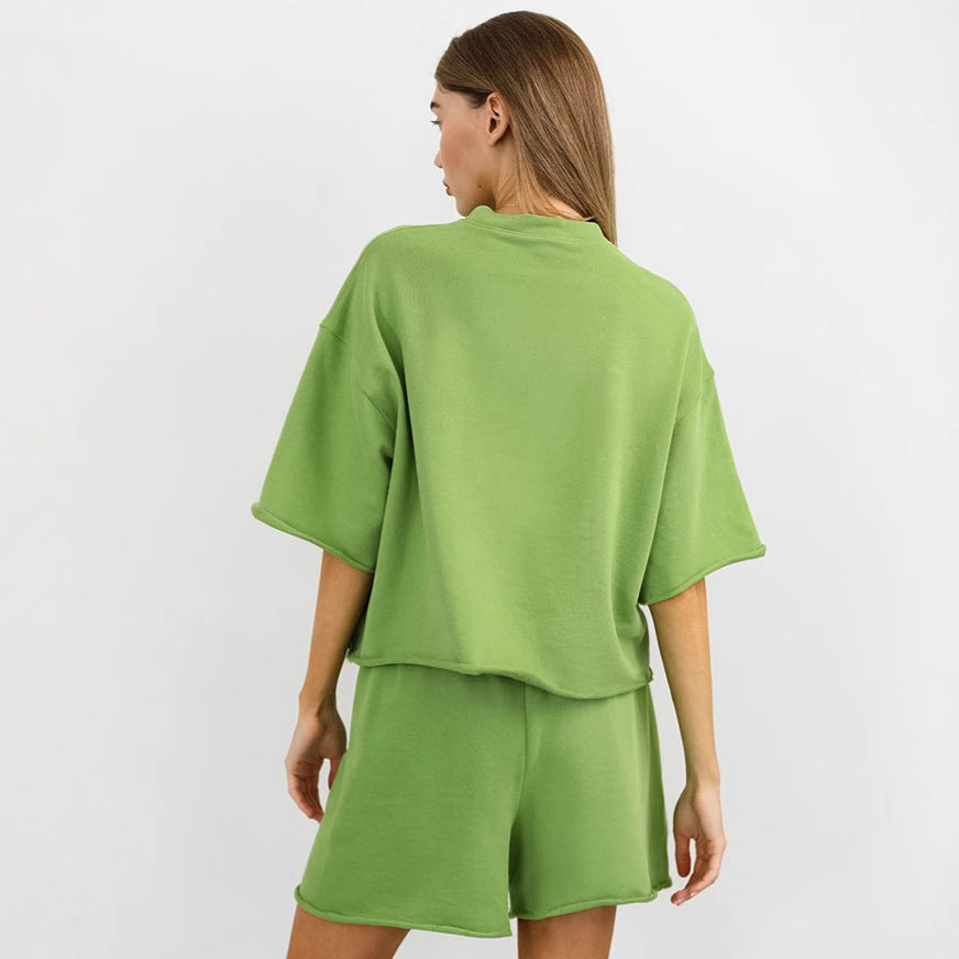 Green Short-sleeve Shorts Casual Sportswear Set