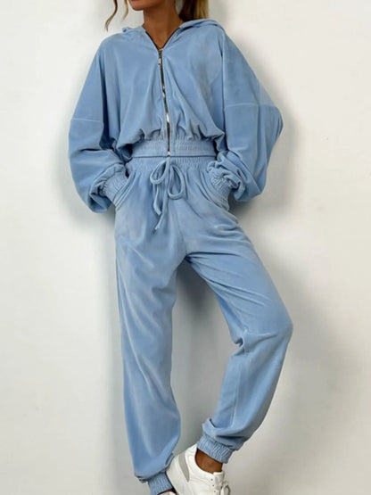 Zip Up Long Sleeve Top and Pants Set
