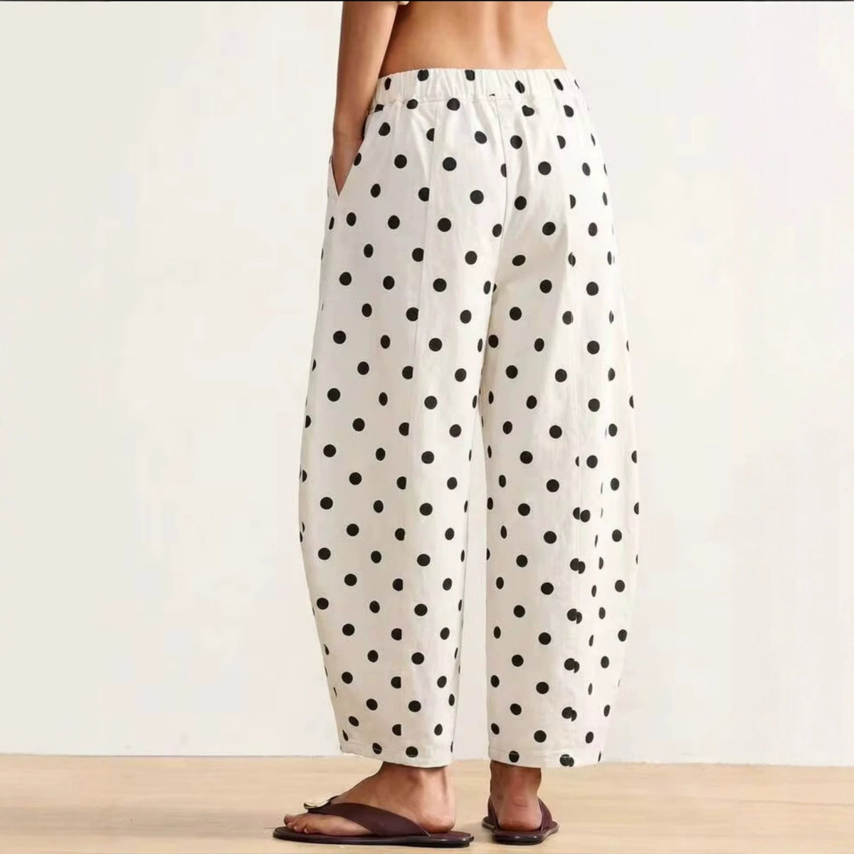 Korean-style Versatile Elastic-waist Wide-leg Pants With Round Polka Dots