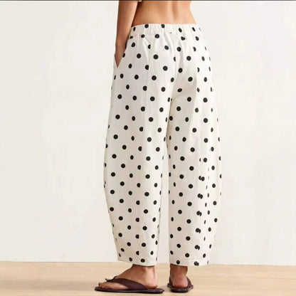 Korean-style Versatile Elastic-waist Wide-leg Pants With Round Polka Dots