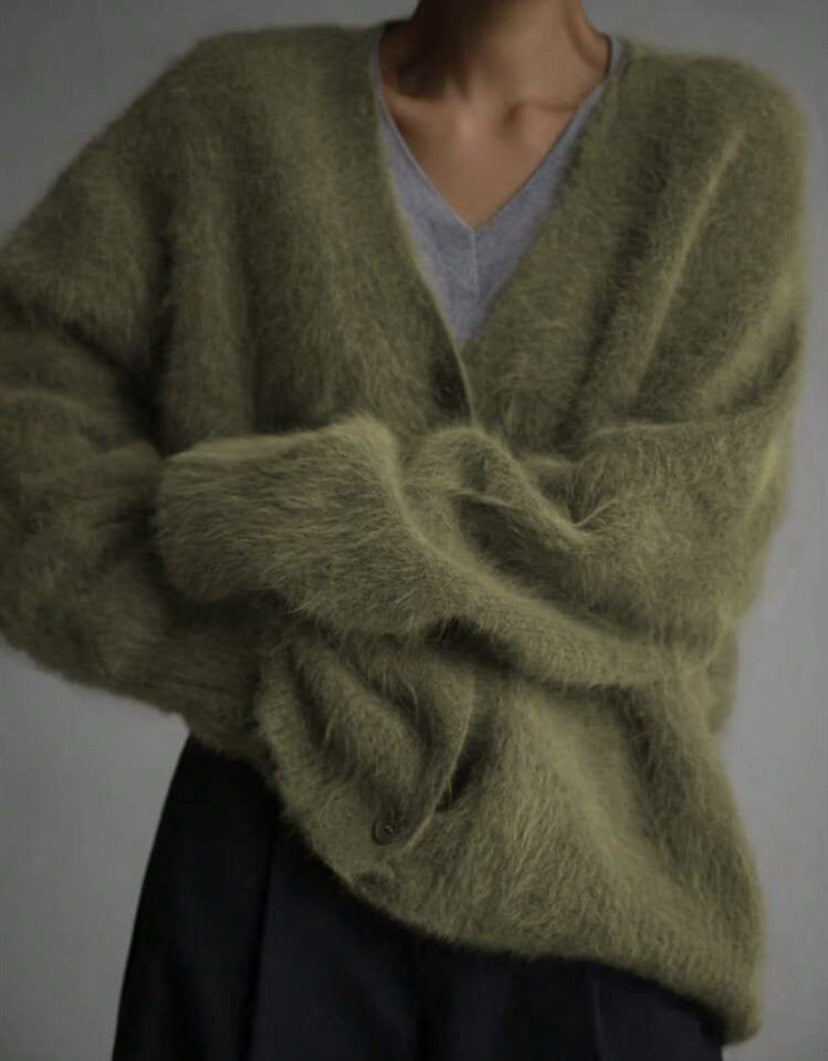Loose V-neck Button Cardigan Fall Winter Fashion Single Breasted Knitted Sweater Top Women's Clothing