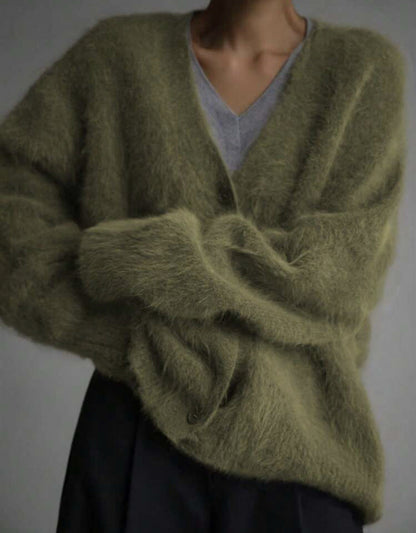 Loose V-neck Button Cardigan Fall Winter Fashion Single Breasted Knitted Sweater Top Women's Clothing