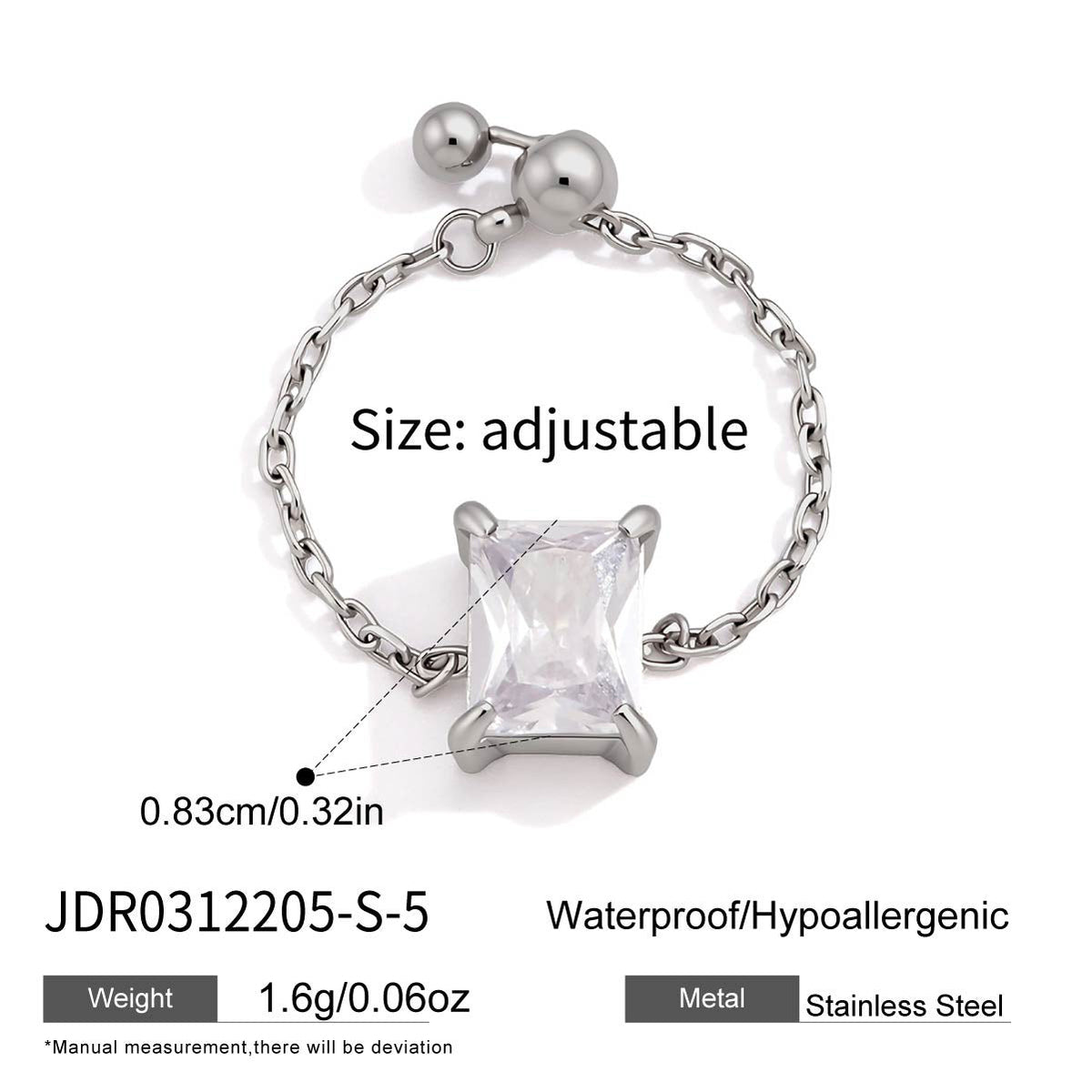 Adjustable Geometric Zircon Stainless Steel Ring