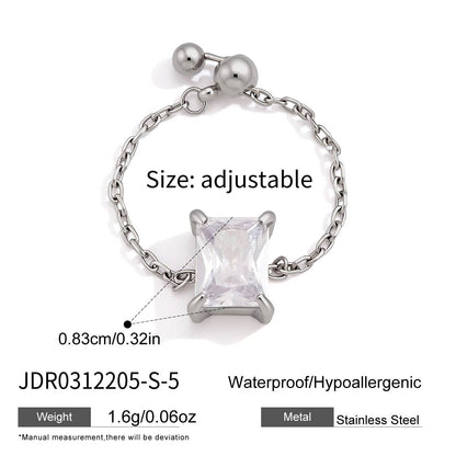 Adjustable Geometric Zircon Stainless Steel Ring
