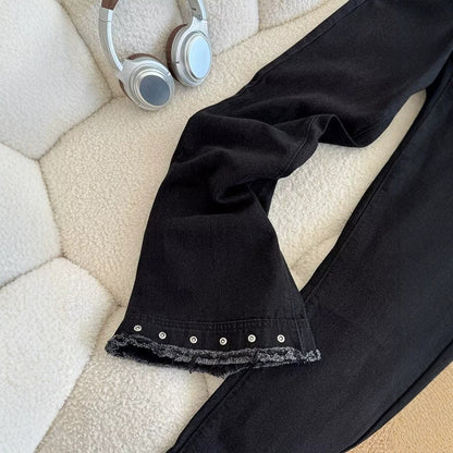 Mens Black Raw-Edged Rivet Jeans