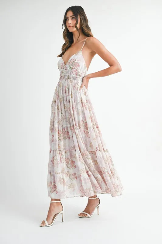 MABLE Floral Print Tiered Cami Maxi Dress
