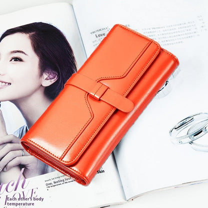 Pure Leather Tri Fold Women's Wallet Long Buckle Genuine Leather