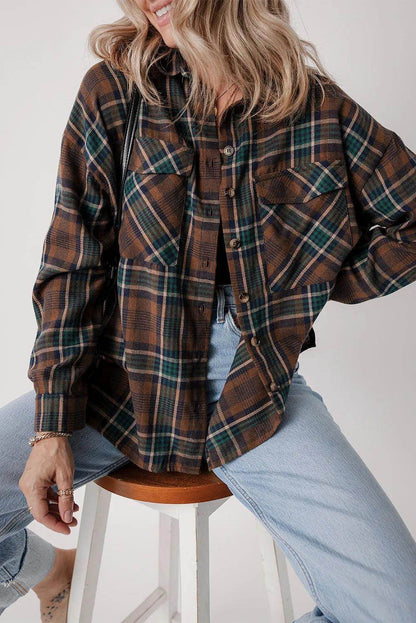 Plaid Button Up Long Sleeve Jacket for Women Stylish Fit