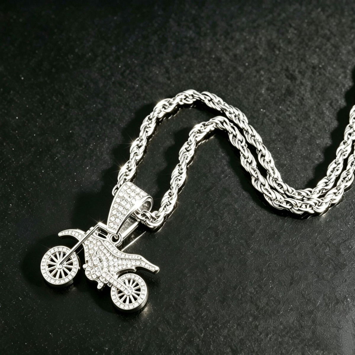 European And American Hip-hop Personalized Full-diamond Motorcycle Pendant Necklace