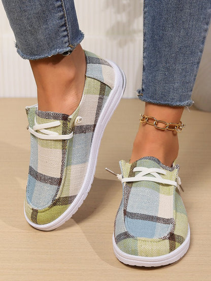 Plaid Lace-up Pumps For Women