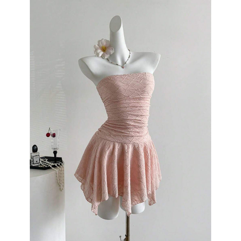 New Lace Panelled Waist Cinching Tube Dress