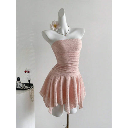 New Lace Panelled Waist Cinching Tube Dress