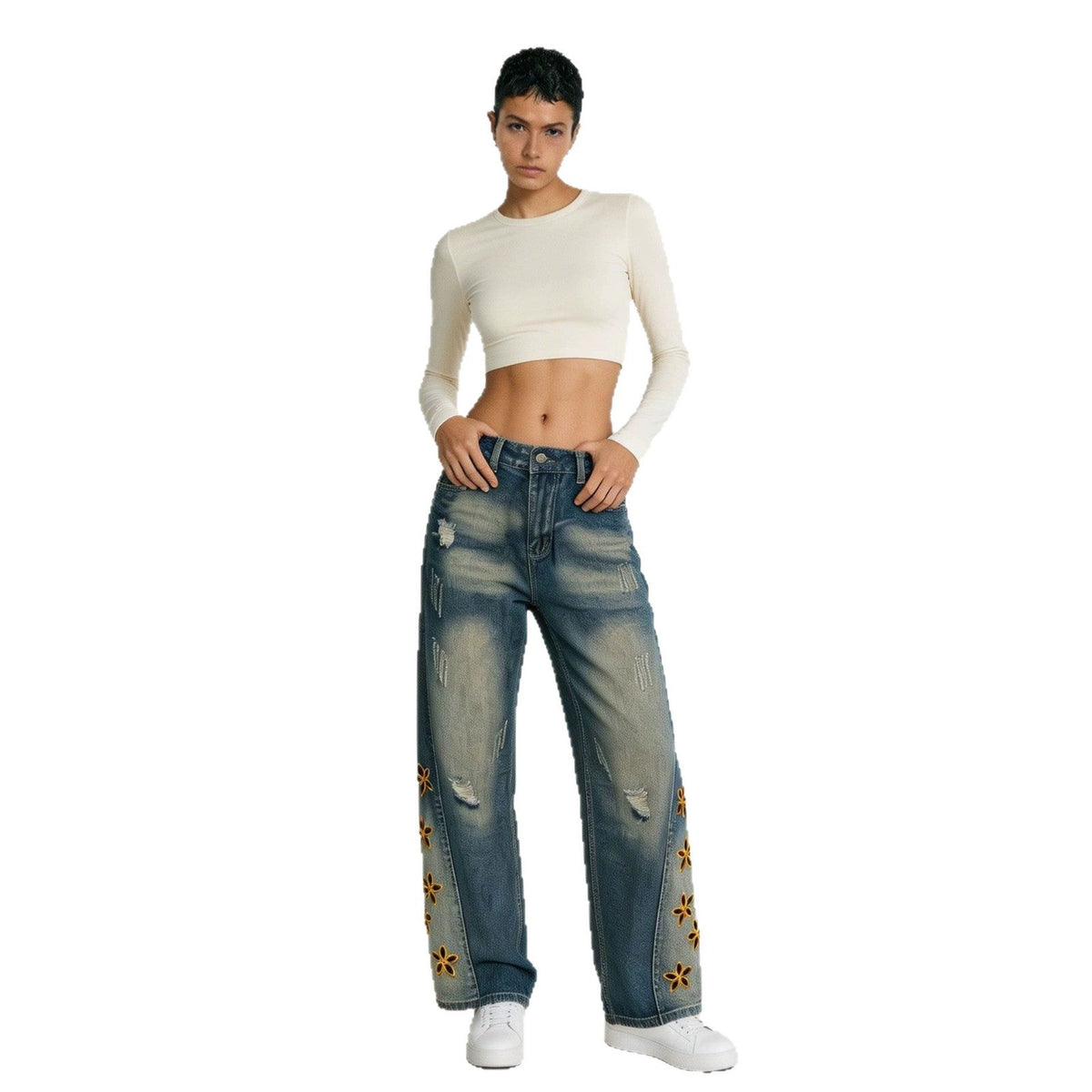 Retro Distressed Womens Denim Jeans