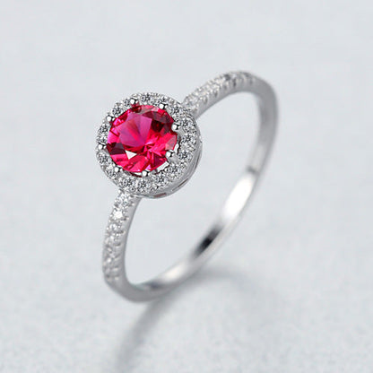 925 Silver Single-Row Diamond Ruby Ring For Women