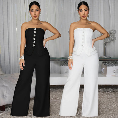 Womens Sexy Strapless Backless Jumpsuit