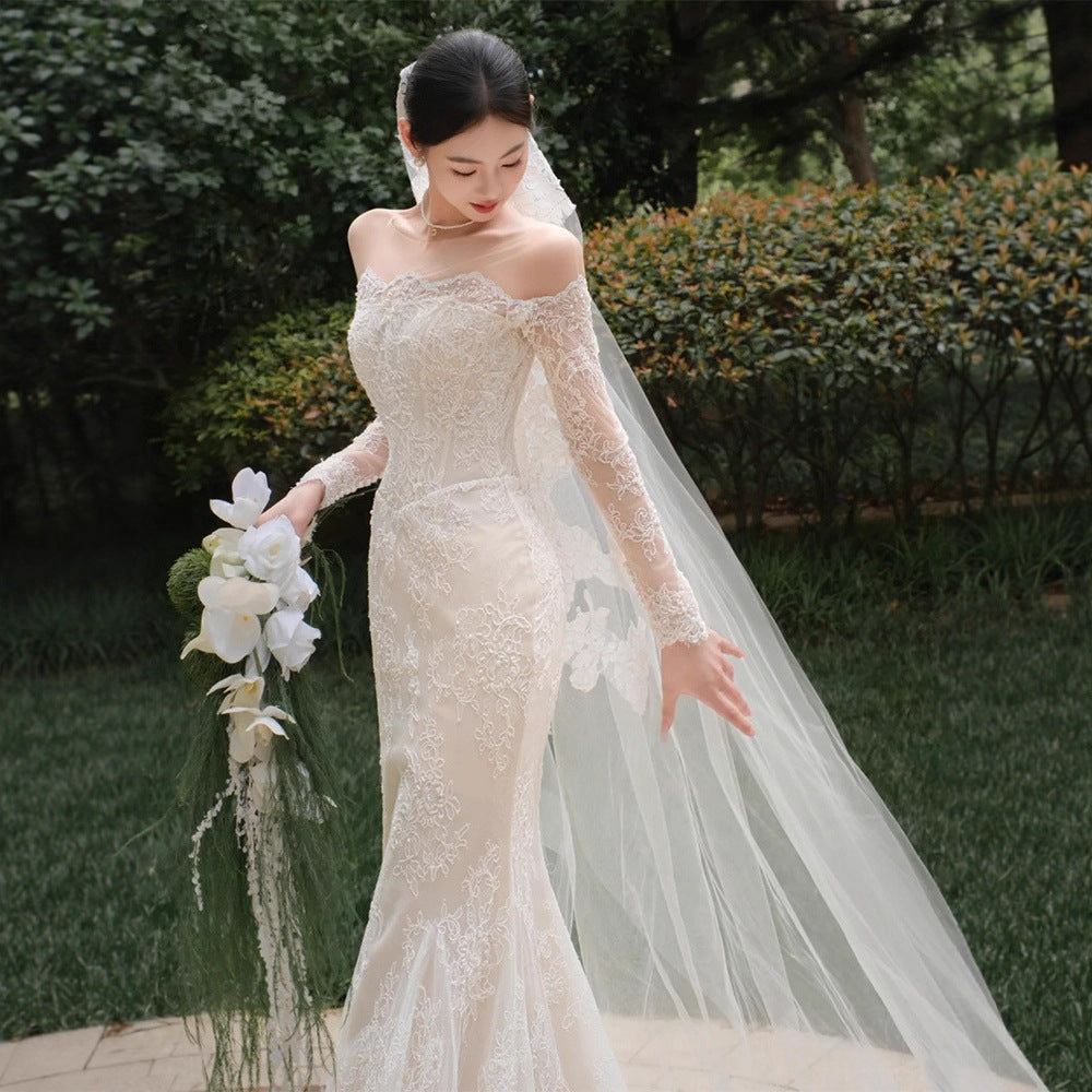 Womens Lace French-Style Vintage Long-Sleeve Dress