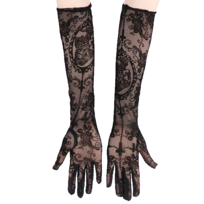 Sexy Lace Long Gloves Dark Skull Halloween Costume Accessories